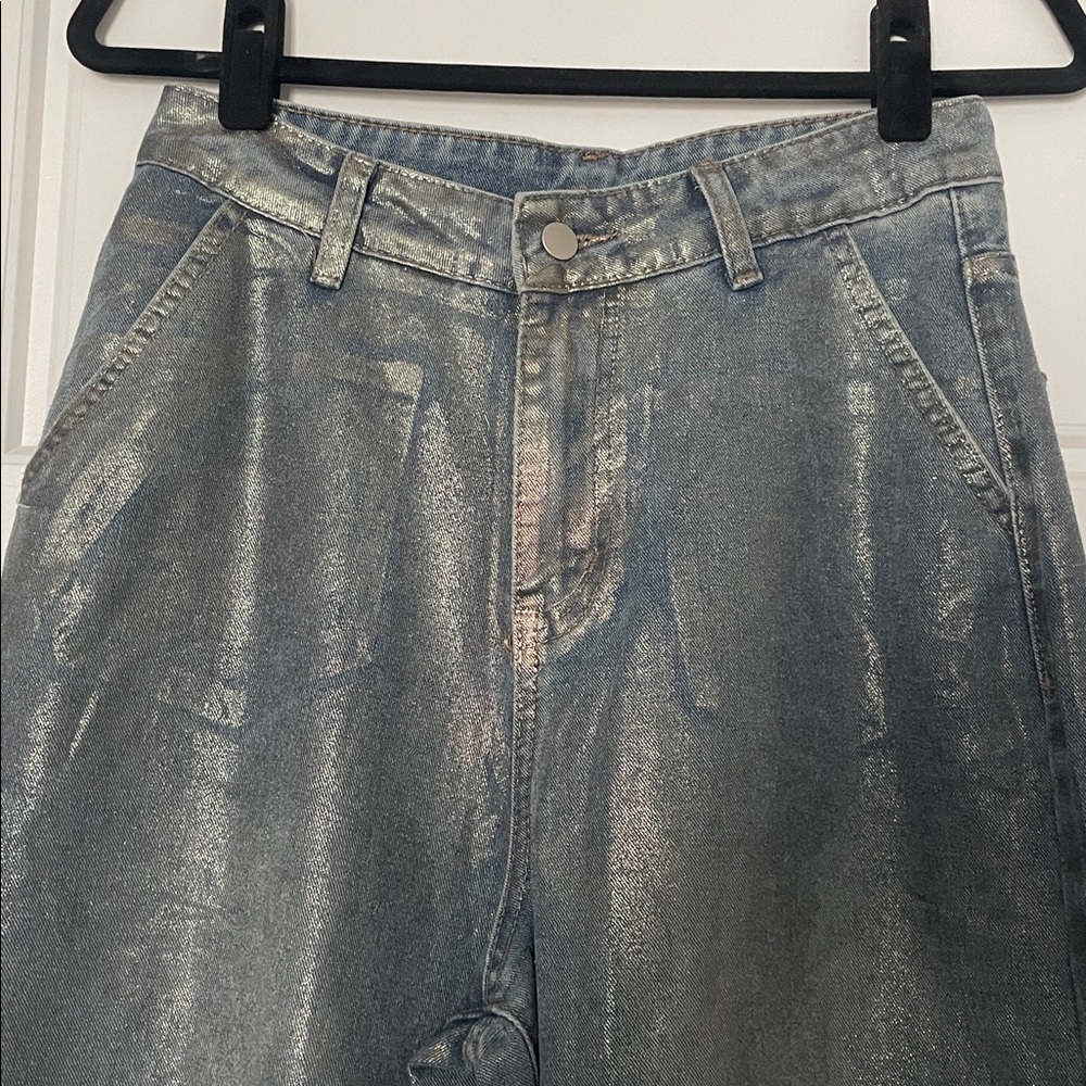 Wide Barrel Leg Iridescent High Waist Jeans Size 27